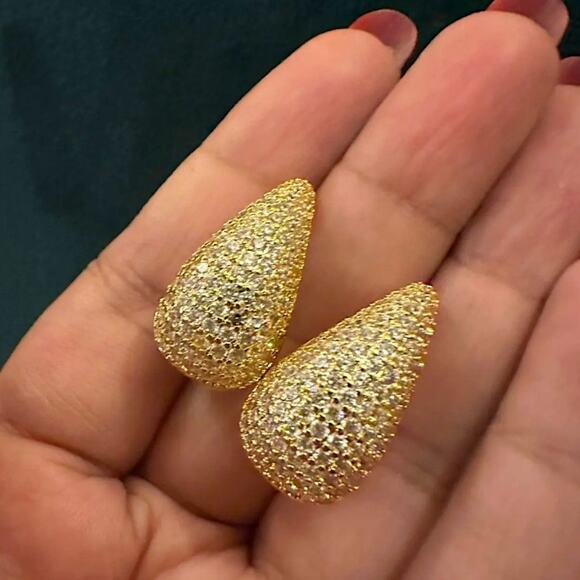 Gold Zircon Water Drop Earrings Luxury Exquisite Tear Drop Gold Plated Gift - Picture 12 of 13